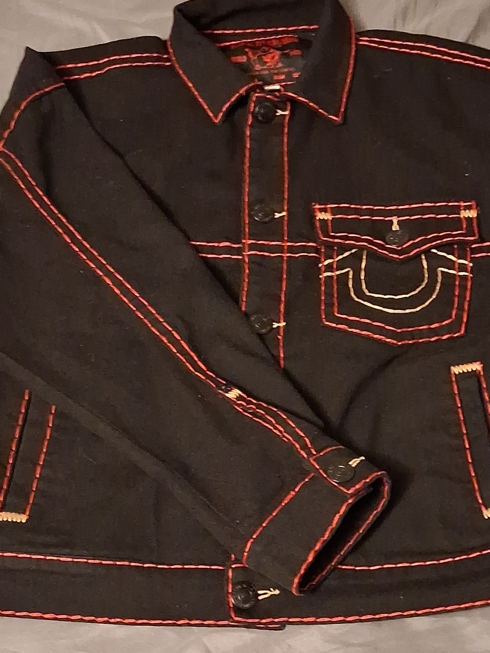 True Religion Black Jacket with Red Contrast Stitching